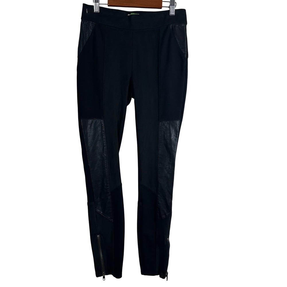 Anthropologie Black Moto Leggings Faux Leather Suede Paneled Zip Size 26